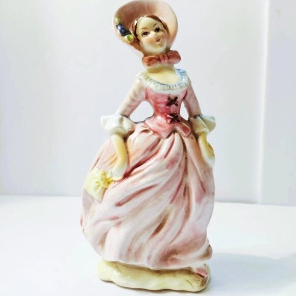 Vintage Porcelain Lady Figurine in Pink Dress 7.5" Tall Wales Made in Japan - Picture 1 of 6